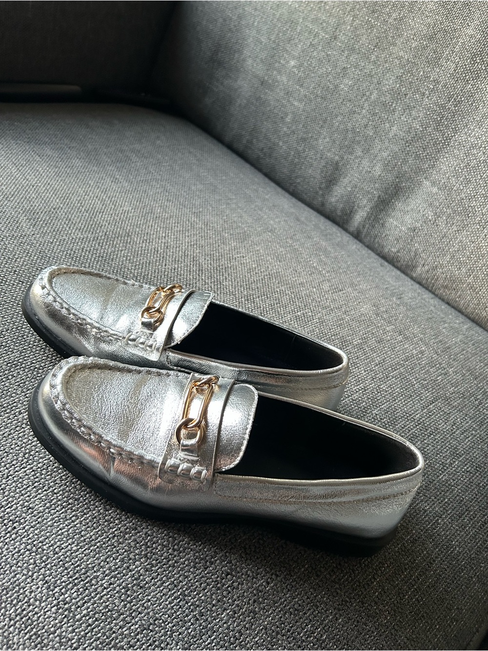 H&M Silver Metallic Loafers with Gold Bit